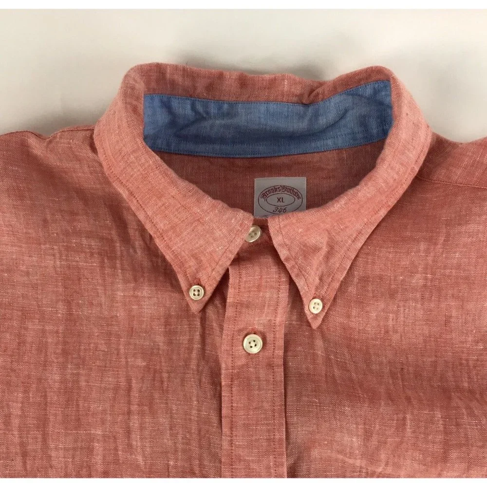Men's Brooks Brothers‎ 100% Linen Salmon Long Sleeve Button Up Shirt XL